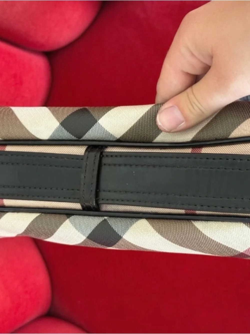 Burberry Beige Plaid Hobo with Black Trim